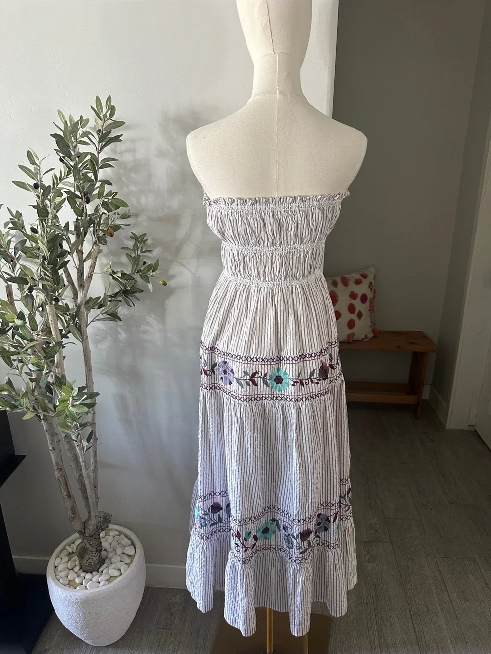 Free People Kalani Midi Dress in Ivory Stripe Combo New!